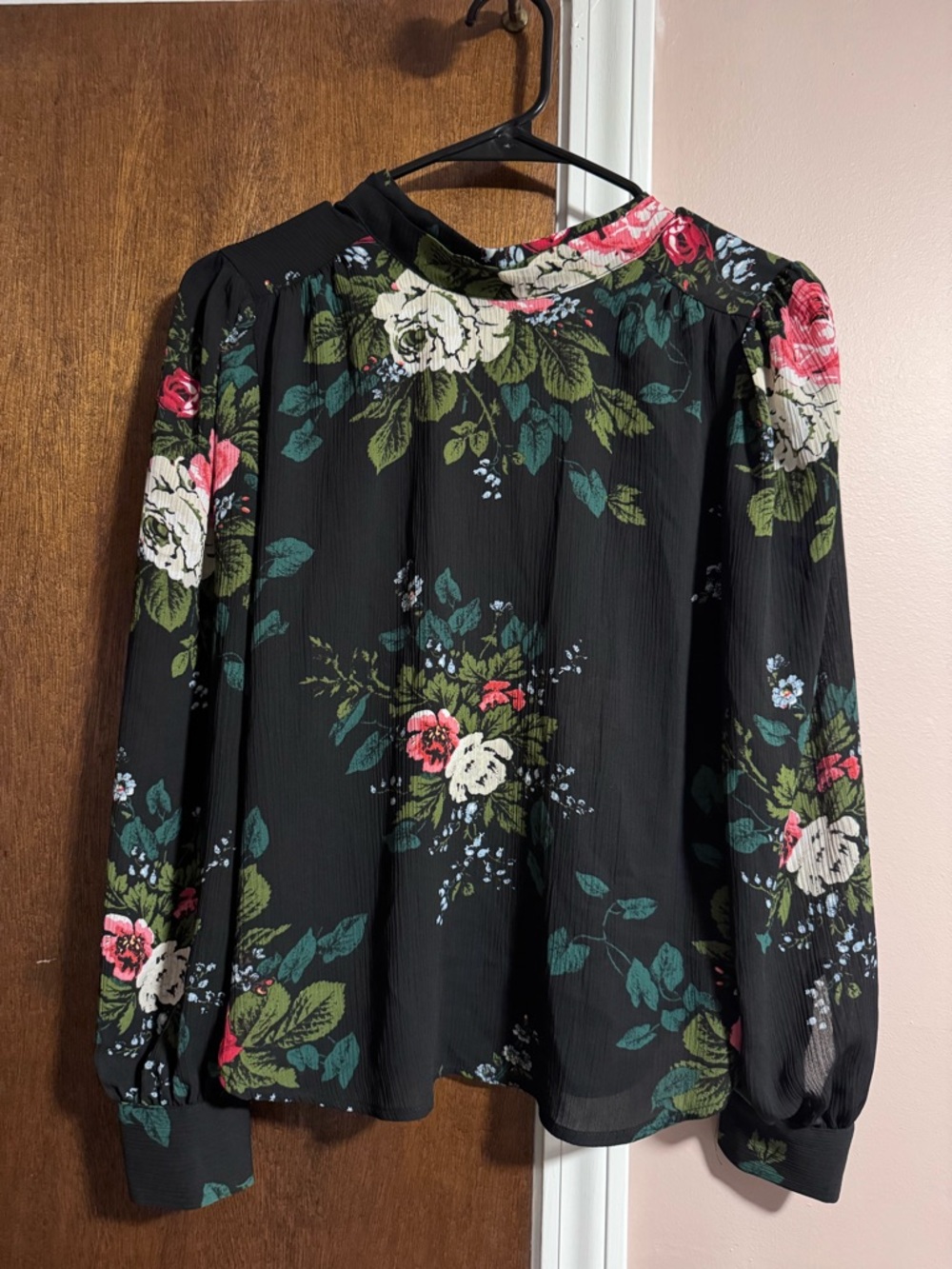LOFT: XXSP Petite Floral Blouse Tunic Top Black Tie Back